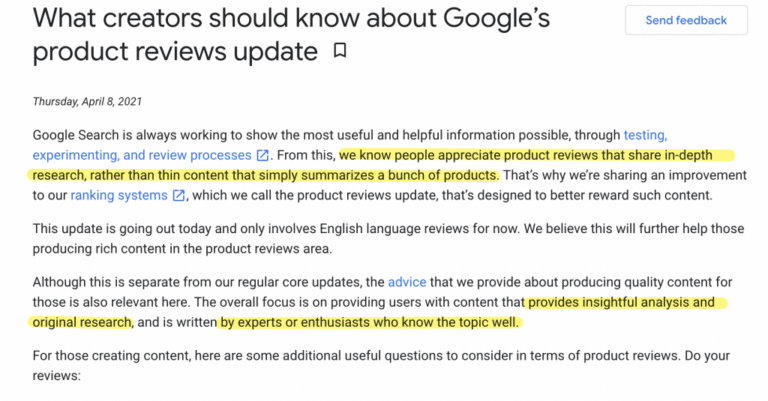 解读Google宣布产品评论算法更新