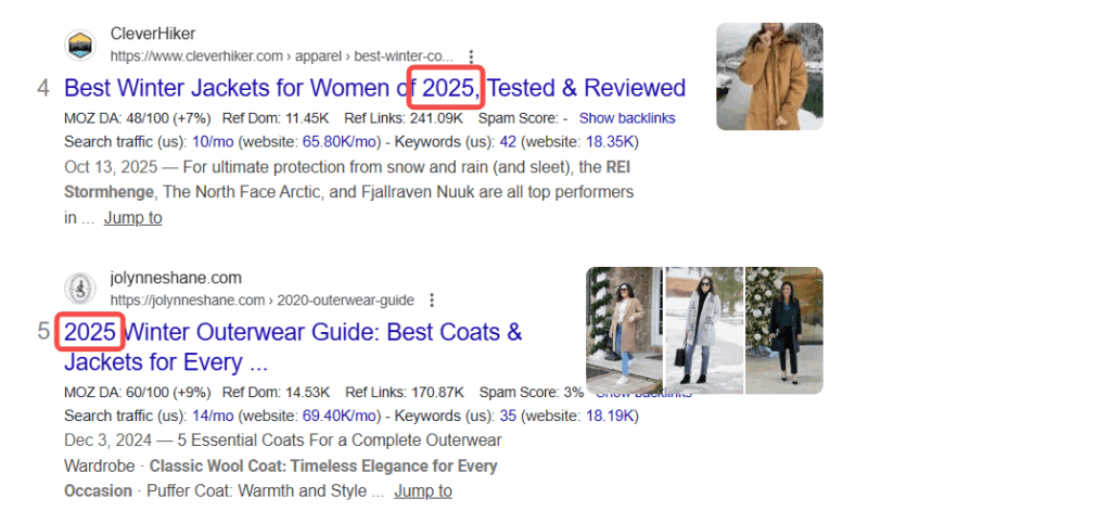 排名靠前的页面标题中包含“2025年”
