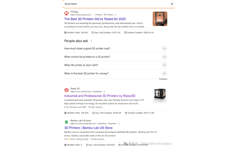 关键词3D printer在谷歌排名前三的网站