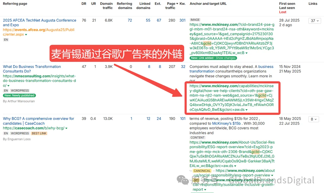 网页内容展示了一些商业咨询服务的链接和流量数据。