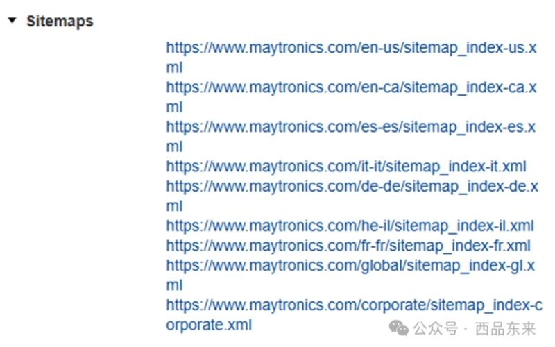 网站地图链接列表，包括不同语言和地区的XML文件链接。