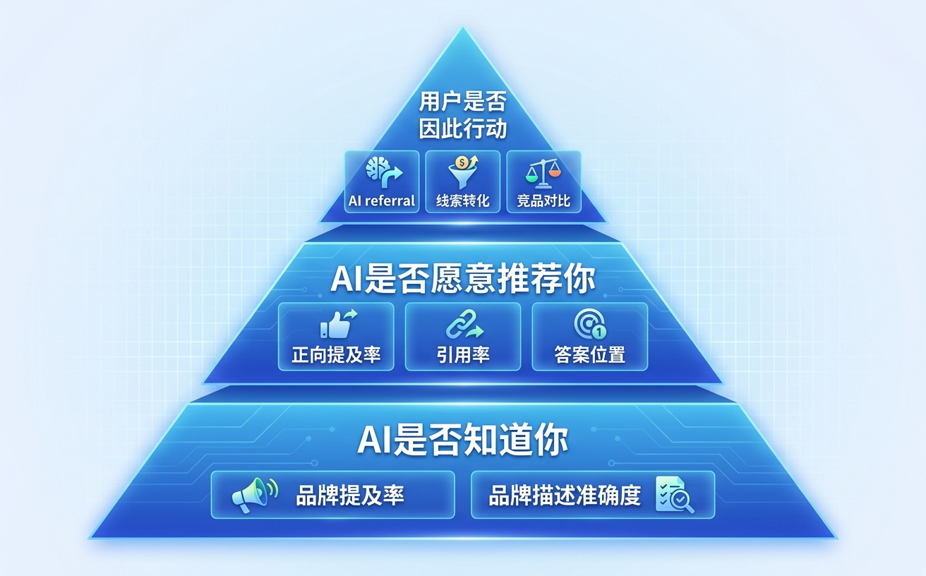 图中显示一个蓝色梯形结构,包含关于AI推荐、用户行为分析和产品比较的信息。