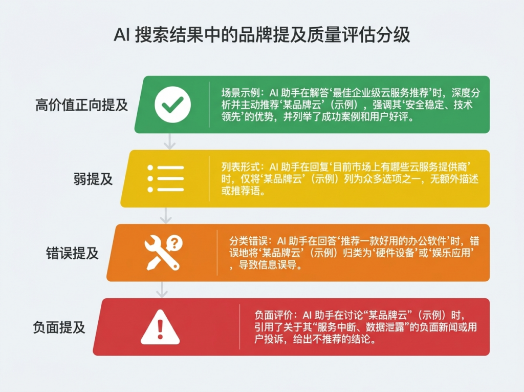 正向提及的 4 个等级:从高价值到负面提及